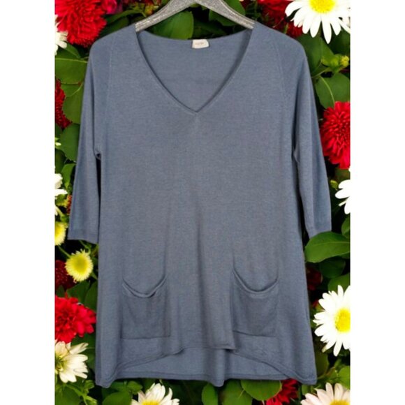 POETRY Blue Silk Cashmere Knit Top Tunic Pockets Soft Comfort Size 6 - Picture 1 of 6